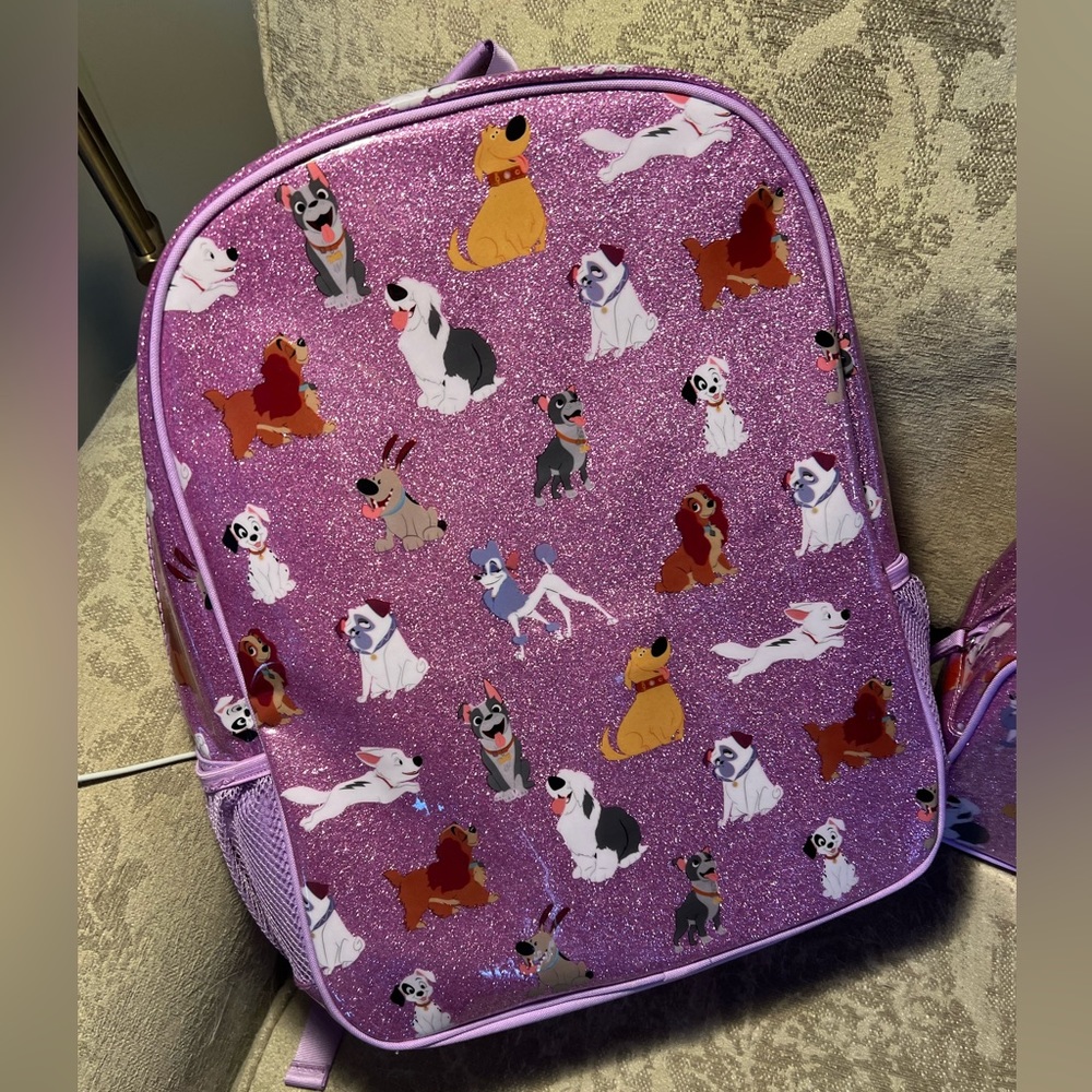 !NWT! Disney Dogs Glitter Backpack & Lunchbox Set